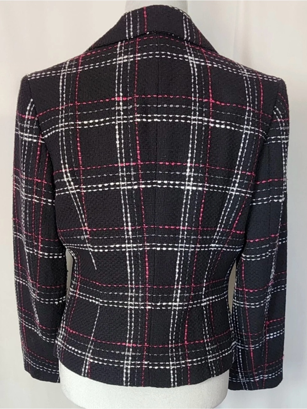 Bandolino Black Plaid Tweed Moto Blazer Jacket Size 16 Pink White - Picture 3 of 6